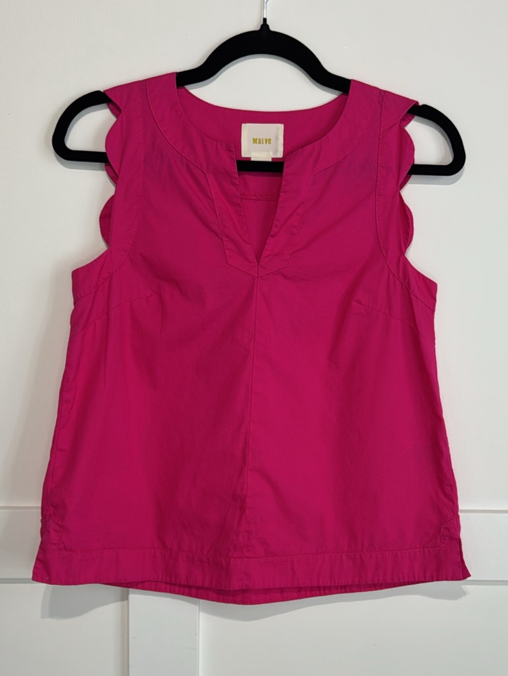 Maeve Scallop Split Neck Poplin Blouse Pink Size 2